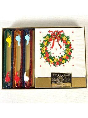 Monogram Whistle Pak Christmas Napkins Whistle Straws Swizzles MCM NOS